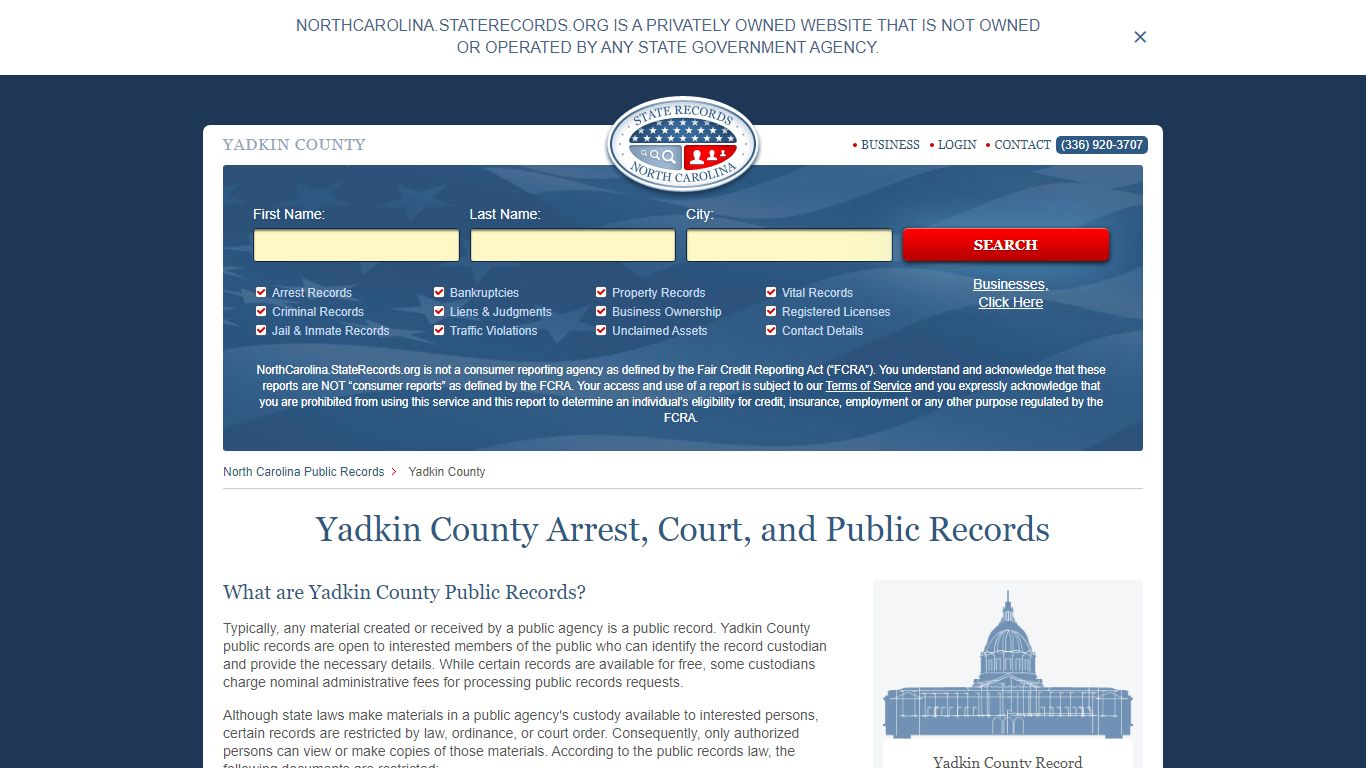 Yadkin County Arrest, Court, and Public Records