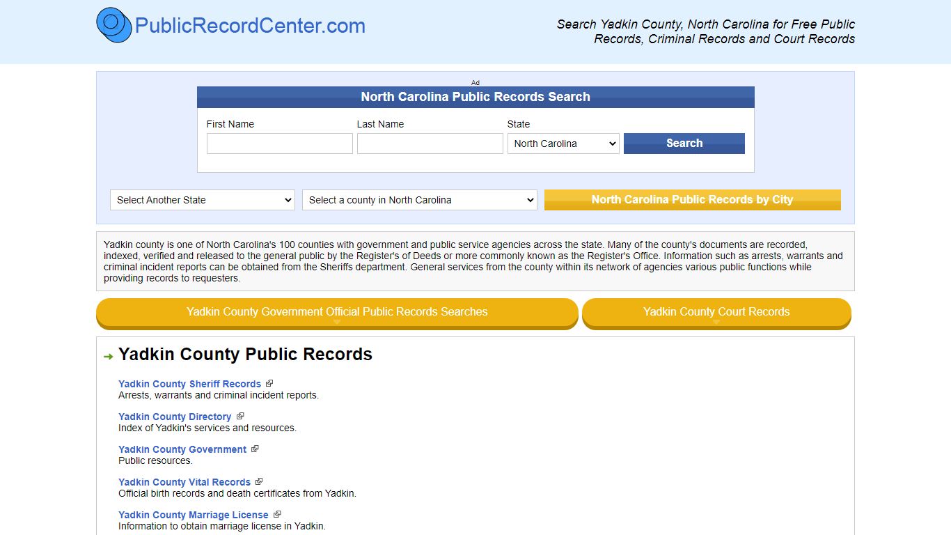 Yadkin County North Carolina Free Public Records - Court Records ...