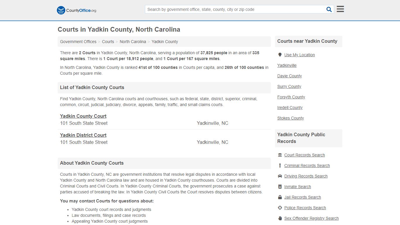 Courts - Yadkin County, NC (Court Records & Calendars)